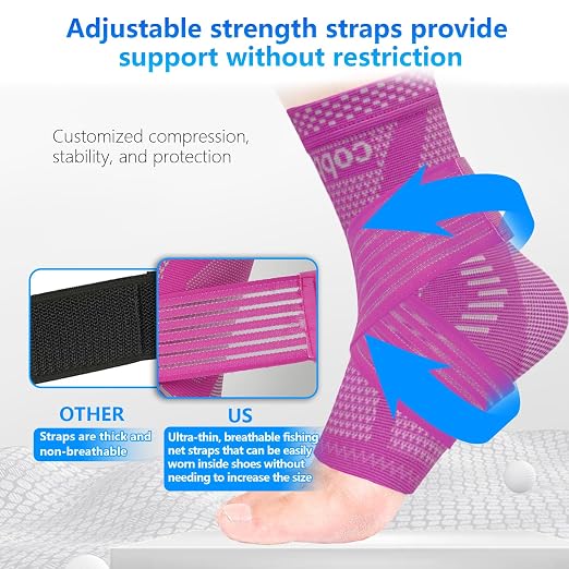 LISEPWU Copper Ankle Brace with Adjustable Compression Bandage, Ankle Support Compression Sleeve for Men & Women, for Foot Pain, Sprained Recovery, Achilles Tendonitis, Sports Protection(Magenta M)