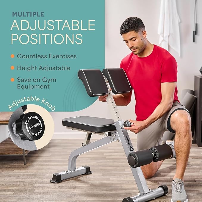 Lifepro SculptTrainer Roman Chair – 20+ Exercises, Foldable, 330 lb Cap | Hyperextension, hip thrusts, sit-ups & back extensions, 10 height positions, padded seat + dual rollers, alloy steel