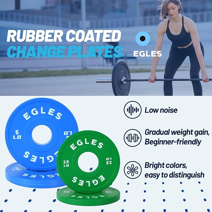 Egles Change Plates Set 1.25LB, 2.5LB, 5LB - Rubber-Coated Weight Plates in Pairs, Olympic Bumper Plates, Color-Coded, IWF Standard, Fit 2-Inch Barbells Strength Training Weight Plates Gym & Fitness