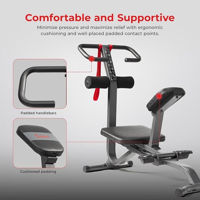 Sunny Health & Fitness Full Body Stretch Machine Back Stretcher Pivot Seat | Pivoting Seat, Multi-Use Handlebar, Padded Back Support, Full-Body Stretching, Flexibility Training, Home Gym Use