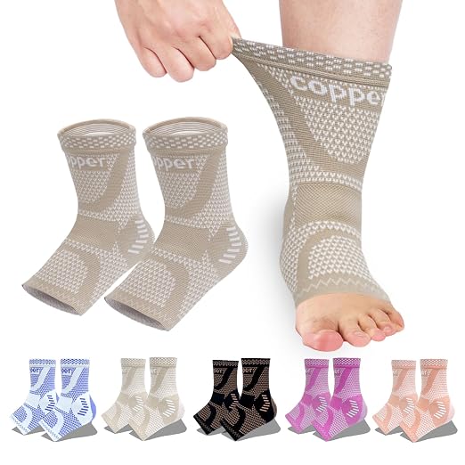 LISEPWU Copper Ankle Brace, Copper Infused Ankle Support Compression Sleeve for Men & Women, for Foot Pain Relief, Sprained Recovery, Achilles Tendonitis, Daytime or Night Use(Skin White M) | Infused Copper Ankle Support Sleeve for Foot Pain, Sprained ...