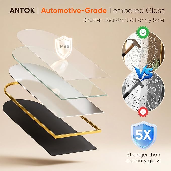 Antok 76" x34” Arched Full Length Floor Mirror, Gold Aluminum Frame, Free Standing/Wall Mount/Leaning for Bedroom, Living Room, Dressing Room