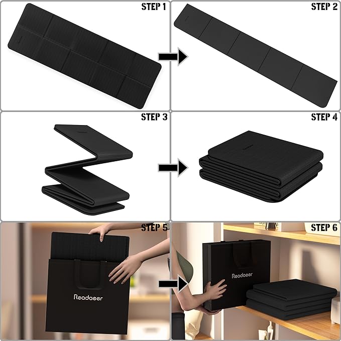 Readaeer Foldable Yoga Mat for Travel Folding Yoga Mat 6mm Thick with Carrying Bag, Non-Slip TPE Exercise Pilates Mat for 72" L x 24" W x 0.24 Inch | TPE Exercise Mat With Carrying Bag for Home Workout, Yoga, Pilates, Stretching