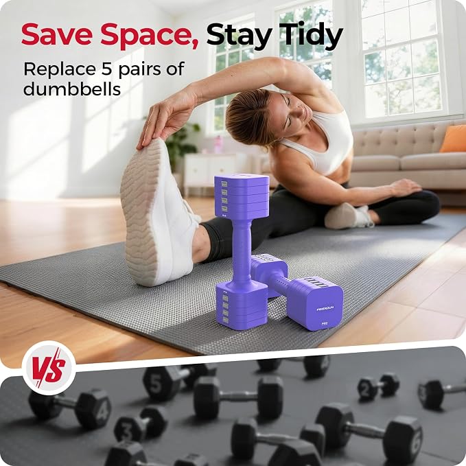 FEIERDUN DB3 5-in-1 Adjustable Dumbbell Set, 6LB/10LB Pair Adjustable Weights for Women at Home, Dual Locking Stable Hand Weights with TPU Soft Handle, Home Gym, Rehab, Pilates, Yoga, Strength Training