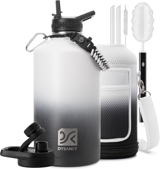 DYSANKY 1 Gallon Insulated Water Bottle | Upgraded Thickened Stainless Steel Metal Portable Sports Large Water Jug for Gym and Hiking with Carrier Bag, Handle Strap | BPA-Free 128 oz