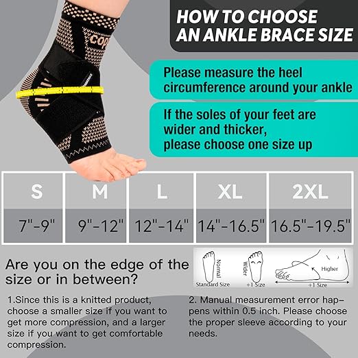 INDEEMAX Ankle Brace for Sprained Ankle Compression Sleeve, 2 Pack Copper Infused Ankle Support Brace for Women & Men, Plantar Fasciitis Relief Achilles Tendonitis, Sports Running, Copper Black, 2XL