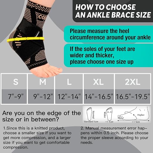 INDEEMAX Ankle Brace for Sprained Ankle Compression Sleeve, 2 Pack Copper Infused Ankle Support Brace for Women & Men, Plantar Fasciitis Relief Achilles Tendonitis, Sports Running, Copper Black, XL