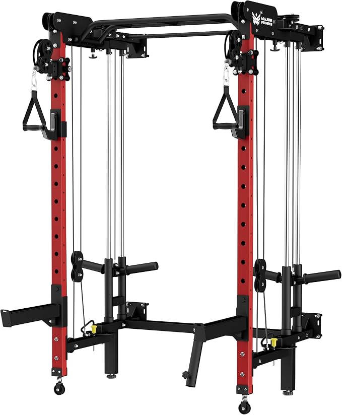 MAJOR FITNESS F35 Folding Power Rack 4-in-1 Home Gym with Cable Pulley System, Multi-Grip Pull-Up Bar, Landmine, 80+ Exercises Space-Saving Gym Equipment Easy Folding for Small Spaces