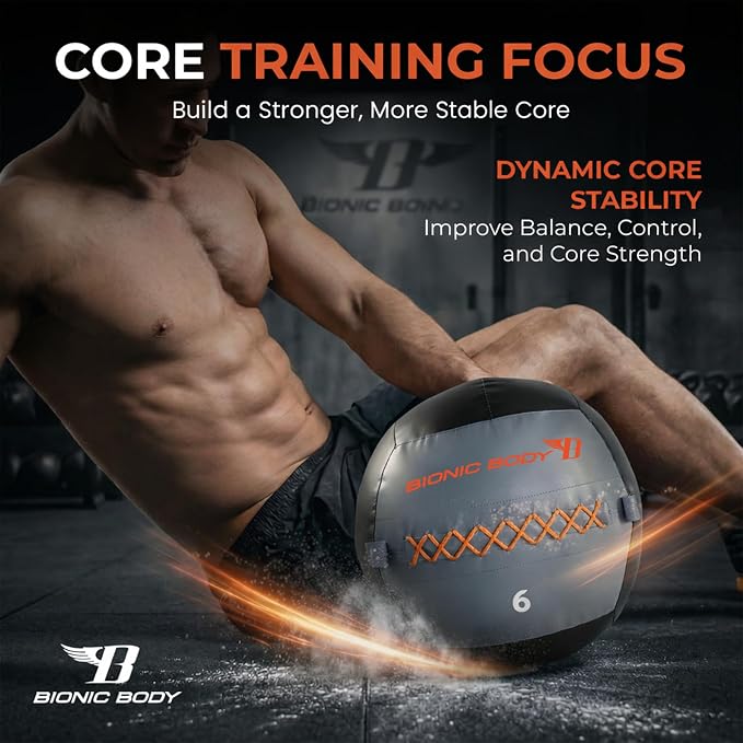 Bionic Body Soft Medicine Ball Weighted Slam Wall Ball for Cardio Workout and Core Training – Ideal for Squat, Lunge, and Partner Toss