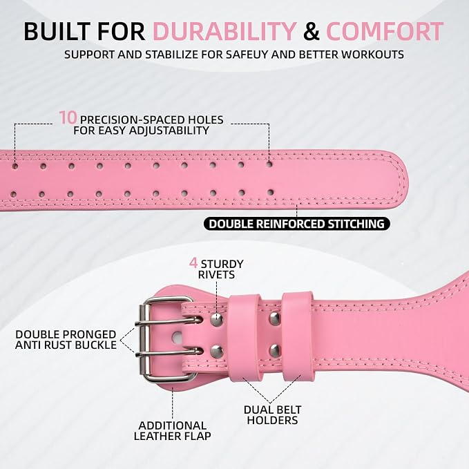Leather Weight Lifting Belt, 4”& 6”Padded Lumbar Back Support, 10 Adjustable Holes, Gym Weight Belt Ideal for Deadlift, Powerlifting, Bodybuilding and Squat