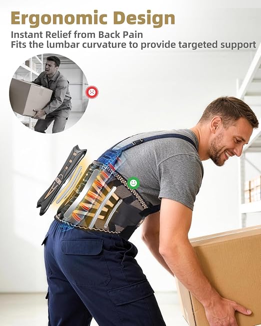 Copper Infused Back Brace for Lower Back Pain Relief, Men & Women | Breathable Adjustable Lumbar Support Belt with 6 Reinforced Stays and Lumbar Pad for Herniated disc, Sciatica