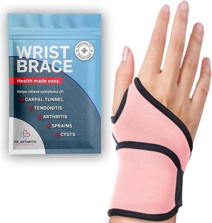 Dr. Arthritis Essentials Wrist Brace for Support & Pain Relief, Carpal Tunnel Wrist Waps for Night Support, Wrist Brace for Wrist Pain, Hand Brace for Left & Right (Pink 1 Pack)