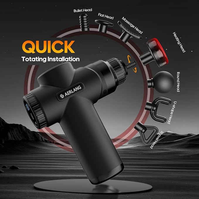AERLANG Mini Massage Gun with Heat Birthday Day Gift for Him Black | Mini Massager Deep Tissue Muscle Massager Back Massager for Pain Relief Deep Tissue Body Massager, Carrying Case Included