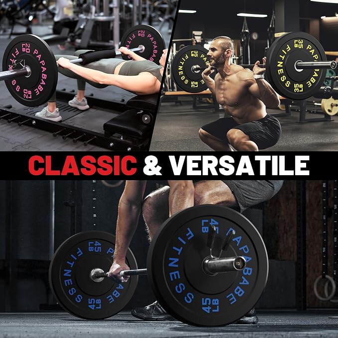 2" Bumper Plates Set Olympic Weight Plates for Barbell Strength Training | Papababe 2Inch Weights Plates Set, Floor Protective Plates, 20-600lbs Rubber Bumper Plates for Weightlifting, Bench Press
