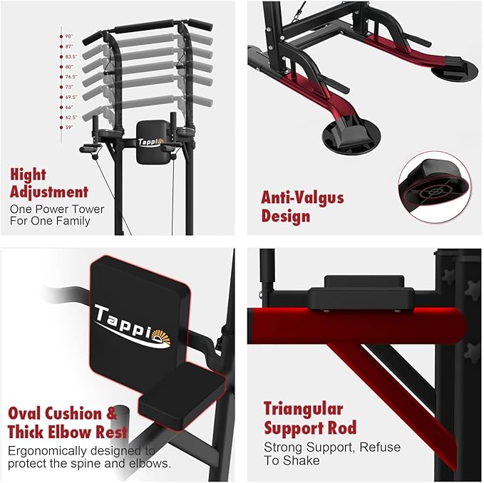 Tappio Power Tower Pull Up Bar for Home Gym, Multi Functional Pull Up Bar Stand Dip Bar Station, Adjustable Height Workout Dip Station Strength Training Fitness Equipment