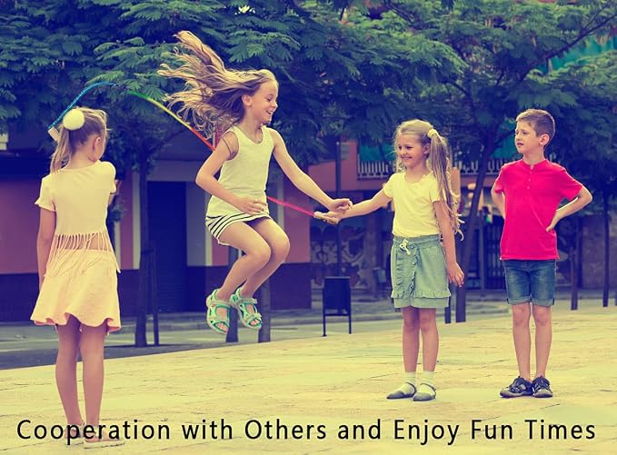 16 FT Long Jump Rope for Kids, Adjustable Double Dutch Skipping Rope with Wooden Handle, Multiplayer Team Jumping Rope for Outdoor Fun, School Sport, Party Game, Birthday Gift