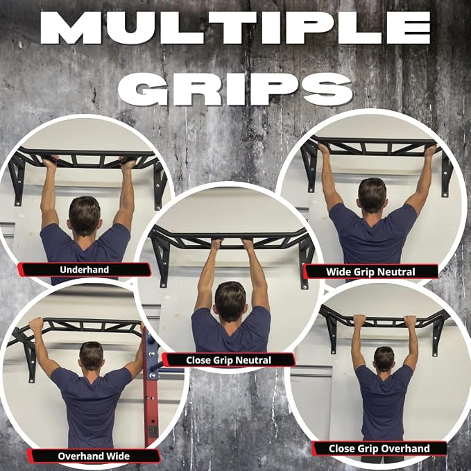 Gronk Fitness Wall Mounted Pull Up Bar | Chin Up Bar | Multi Grip Pull Up Station | Perfect for Commercial and Garage Gym | Chin Up Bar. Multi Grip Pull Up Station. Designed for Commercial and Garage Gym.