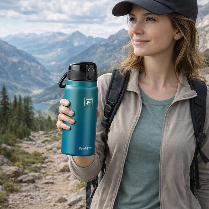 Fanhaw 20 Oz Insulated Stainless Steel Water Bottle with Chug Lid – Wide Mouth, Leak-Proof, BPA-Free – Ideal for Kids, Adults, Sports, Gym, and Outdoor Use (Gray)