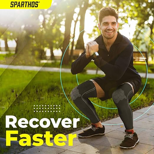 Sparthos Compression Leg Sleeve Men, Full Leg Compression Sleeve, Black-XS