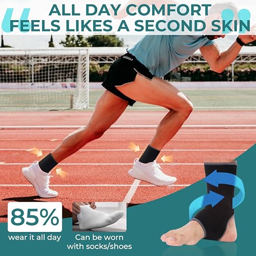 NEOTech Care Ankle Support Sleeve (1 Pair) - Open Heel, Light, Elastic & Breathable Knitted Fabric - Medium Compression - For Men, Women, Kids - Right or Left Foot - Black Color (Size S)