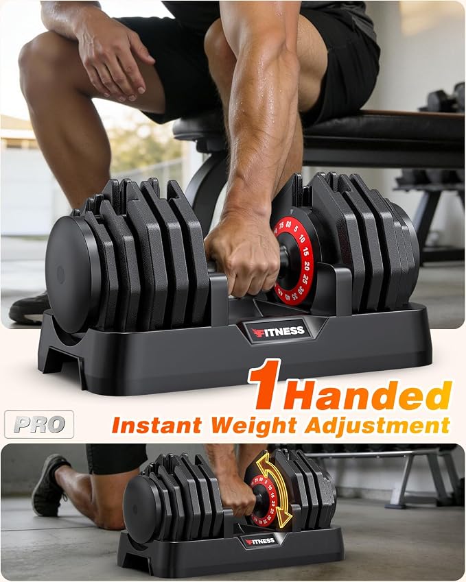 Rendpas Adjustable Dumbbell Set for Home Gym Strength Training | 25/55/80LB Pair, 10-in-1/16-in-1 Weight Set, 1-Sec Quick Adjust, Non-Slip Knurled Grip, Dual-Lock Safety, Space-Saving Tray