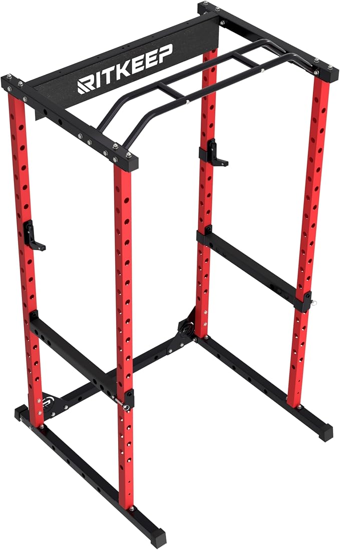 RitKeep Power Rack, Adjustable Multi-Function Squat Rack for Home Gym | 3-in-1 Power Cage with 1200LB Capacity, J-hooks, safety bars and multi-grip pull-up bar for strength training -RMAX 2250