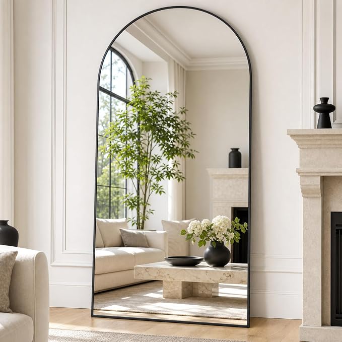 Arched Full Length Mirror 71"x26" Leaning Hanging Decor Black | Standing Body Mirror with Aluminum Frame for Bedroom Cloakroom Living Room Make-up Gift