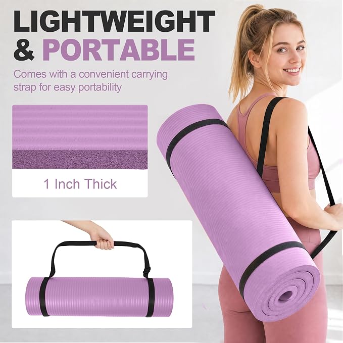 HULKFIT High Density Non Slip Yoga Mat, Extra Thick Exercise Mat with Carrying Strap, for Pilates, Fitness, Home Gym & Floor Workouts - Multiple Thickness & Multiple Color