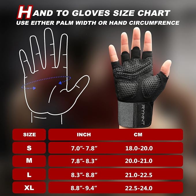 Workout Gloves for Women Men with Wrist Wrap Support Weight Lifting Gloves | Padded Gym Gloves for Weightlifting, Exercise, Crossfit, Resistance Training, Wrist Protection, Full Palm Grip, Fingerless