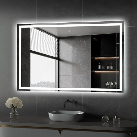 Koonmi 42x30 LED Bathroom Mirror with Light, Anti-Fog, 3 Colors | Backlit + Front Lit, Dimmable Brightness, Shatterproof HD Distortion-Free Tempered Glass, Hardware Included