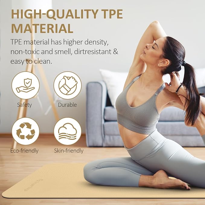 Gruper Yoga Mat Non Slip, 72"L x 24"W x 0.24"/0.32"TH, Anti-Tear Exercise Mat with Carrying Strap and Bag, Pro TPE Yoga Mats for Women, Workout Mats for Home, Pilates and Floor Exercises