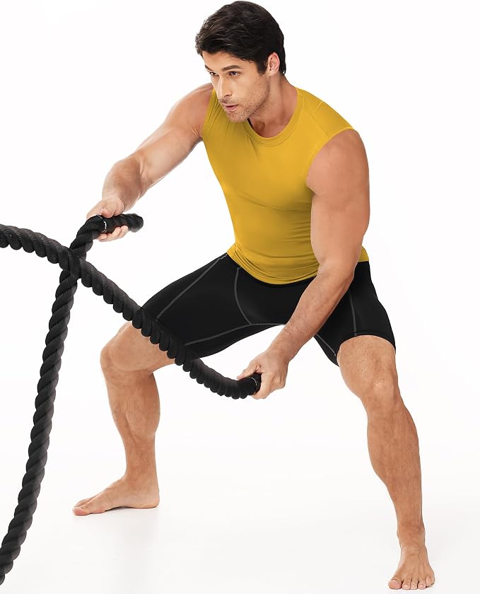 Men's Compression Shirt Sleeveless Athletic Workout Tank Tops Quick Dry Muscle Undershirts for Gym Running