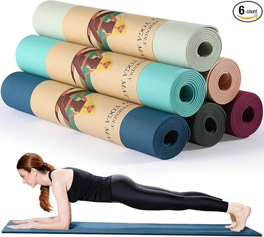 Timgle 6 Pack Yoga Mats Bulk 68 x 24 Inches Non Slip Exercise Yoga Mat 4 mm Thick Anti Slip Tear Resistant Sports Gym for Fitness Stretching Home Workout and Studio