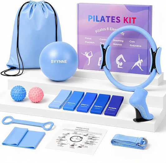 Home Pilates Kit for Women - 14 Pcs Pilates Equipment Set with Pilates Ring and Ball, 5 Resistance Bands Etc Accessories for Beginners Home Workouts - Includes Workout Guide