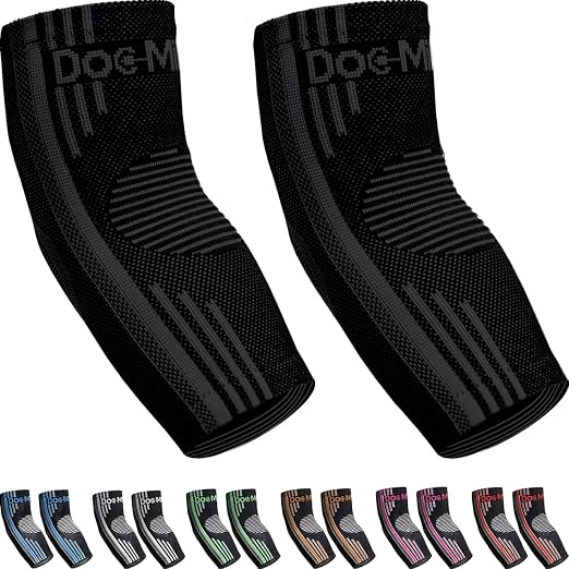Doc Miller Elbow Compression Sleeves for Tendonitis, Women & Men, 1 Pair | Compression support, Arm Brace, Tennis Injuries, Bursitis Relief, Tendon Care, Active Use, Sports & Recovery