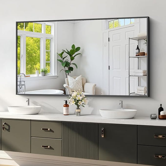 Koonmi Black Bathroom Mirror for Over Sink,Metal Framed 30"x55" Wall Mirror