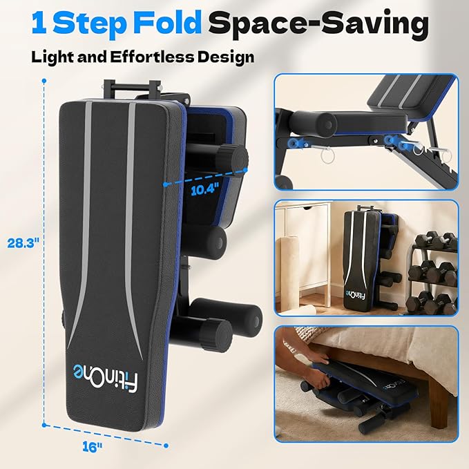 FitinOne Adjustable Folding Weight Bench for Home Gym, 660 lbs Capacity Multi-Functional Workout Bench Sturdy Durable for Full Body