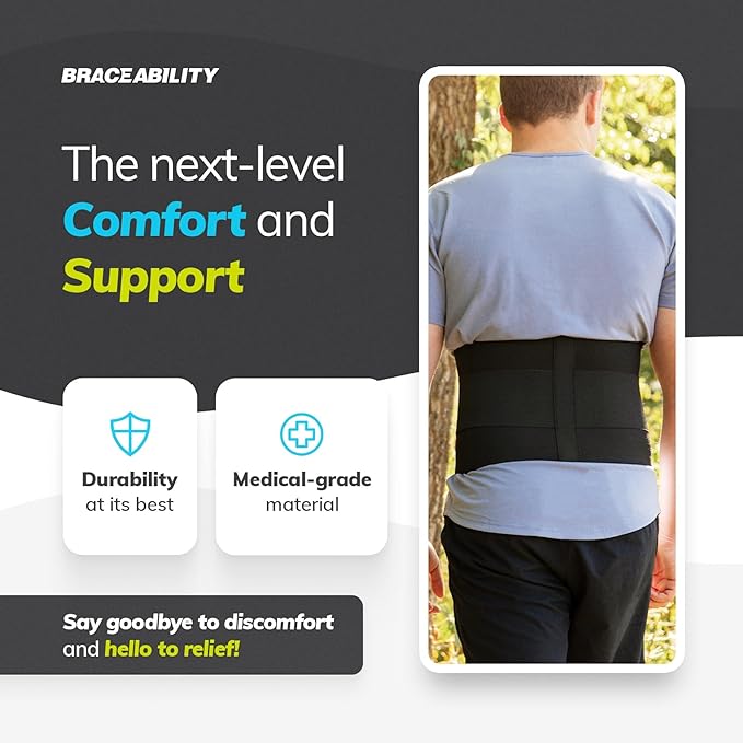 BraceAbility Elastic Low Back Brace - Compression Lower Back Support Belt for Sciatica, Heavy Lifting at Work, Herniated Disc, Workouts, Sleeping, Lumbar Support, Back Pain in Women and Men (S/M)