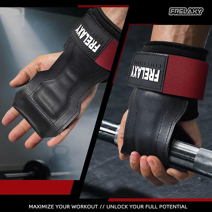 Frelaxy Lifting Wrist Straps, Rubber Weight Lifting Grips for Deadlifts | Non-slip rubber palm, Full palm protection, Neoprene wrist padding, Enhanced grip support, Pull ups rows lat pulldowns