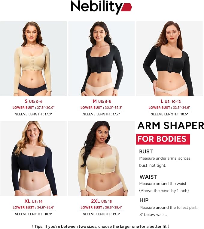 Nebility Arm Compression Sleeve Women Arm Shaper Post Surgery Post Surgery Front Closure Bra