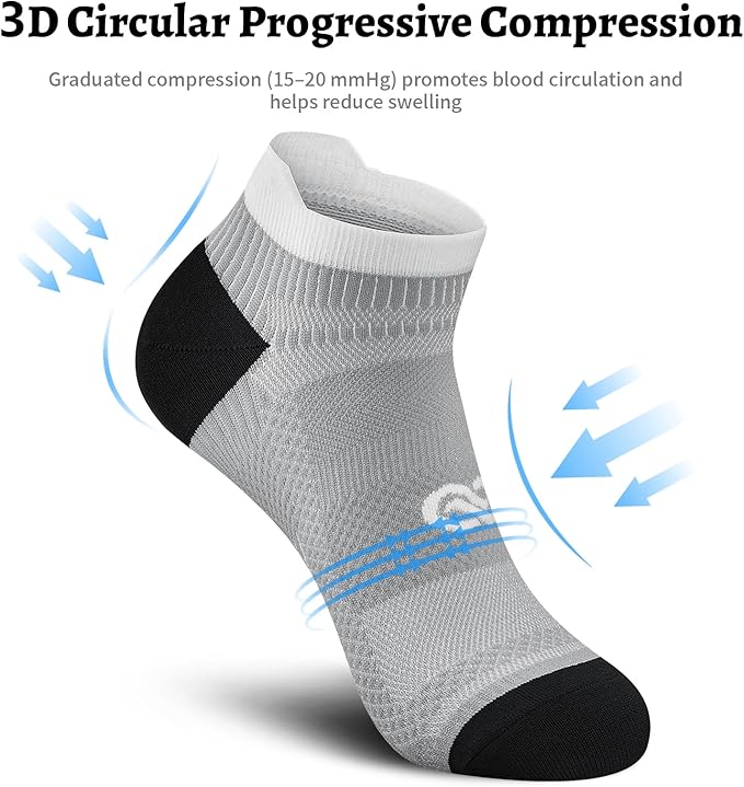 Compression Socks for Men Women Ankle Running Socks for Plantar Fasciitis | Low Cut Athletic Ankle Socks with Ankle & Arch Support for Running, Cycling, Golf, Work, Plantar Fasciitis Relief