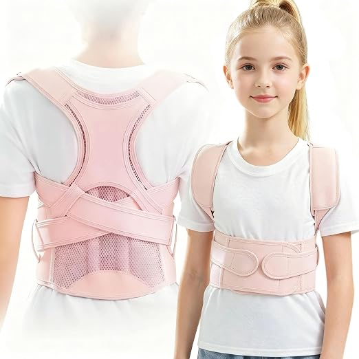 Kids Back Brace Posture Corrector for Boys Girls Teen Youth, Adjustable Upper Back Straightener Lumbar Support Belt for Children Teenager Hunchback Scoliosis Pain Relief Spine Corrector (Pink, Medium)