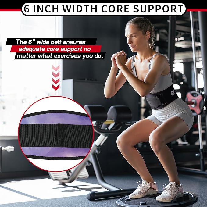 RitFit Weight Lifting Belt 6 Inch for Squats Deadlift Strength Training | Padded Lumbar Support, Self-Locking Gym Belt for Men & Women, Squats, Lunges, Deadlift, Thrusters