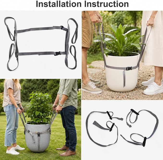 Potted Plant Mover and Lifting Straps for Garden, Landscaping Lifting Straps, Move Heavy Garden Objects: Flower Pots, Planters, Trees, Rocks,Pot Tool,Gray