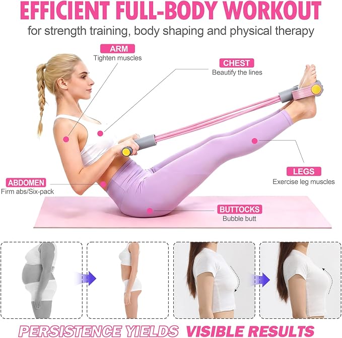 Multifunction Foot Pedal Resistance Bands with Handles, 6-Tube Elastic Yoga Exercise Bands, Home Gym Workout Equipment for Women & Men to Abs, Core, Leg, Arm, Waist Stretching