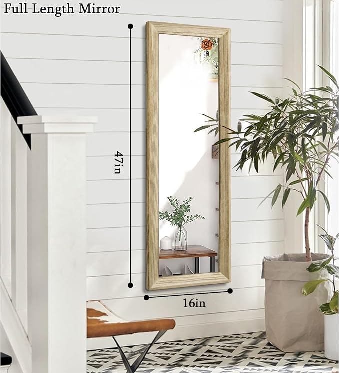 AAZZKANG Full Length Door Mirror Wooden Frame Large Mirrors for Wall 47"x16" Rectangular for Bedroom Living Room Bathroom Dressing Room Home Entryway