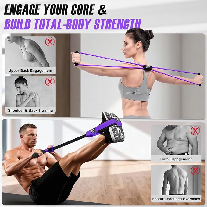 Upgraded Durable Pedal Resistance Band with Handle and Figure 8 Resistance Band Set, Stretch Bands for Exercise, Full Body Workout Equipment for Core Abs Waist Arms Back Stretching Training