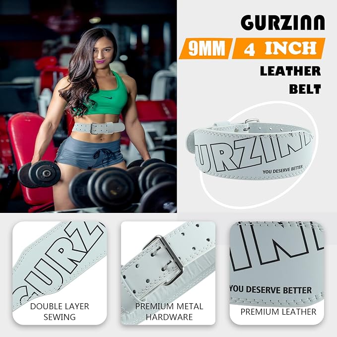 9mm Leather Fitness Weight Lifting Belt for Women&Men with 4 Inches Padded Lumbar Support for Power Lifting Workout & Squats Exercise