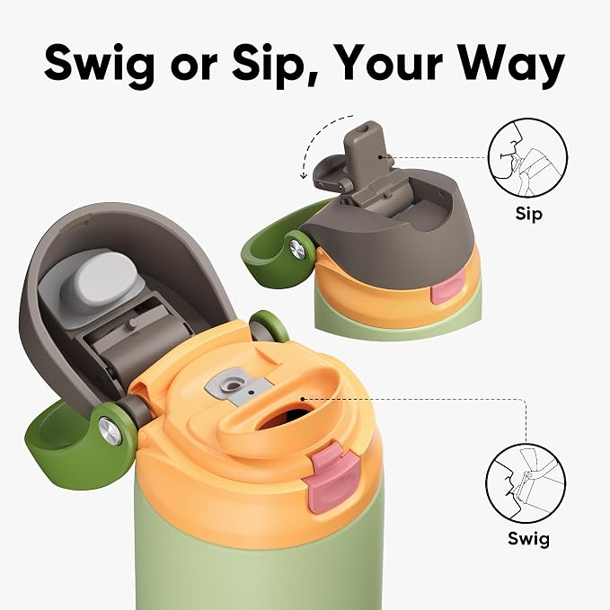 ENCOOL Leakproof Insulated Water Bottle with Straw Dual-Sip Water Bottle Bag-Safe Design for Work, Commute & Gym – Keeps Drinks Cold All Day, 40 oz, Sage Green