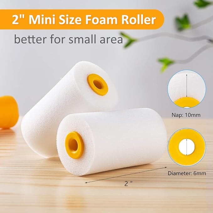 Mister Rui 2 Inch Foam Paint Roller Kit, Mini Paint Roller Brush 9 Pack | Small Paint Roller with Tray & Disposable Liners, Mini Rollers for Painting Furniture, Trim, Stencil, Touch-ups, Cabinet